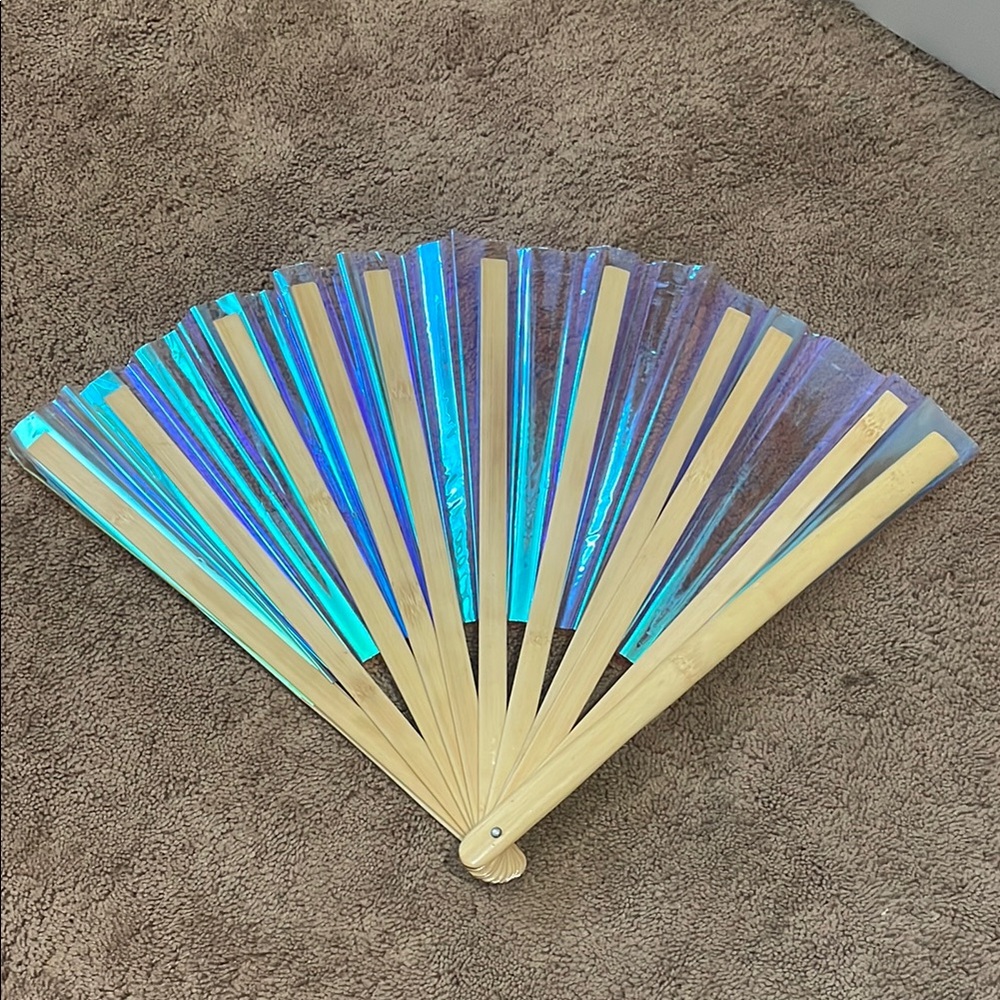 Iridescent Blue and Tan Rave Fan